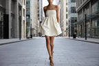 Women's Strapless Tube Mini Dress – Solid Color Elastic Waist
