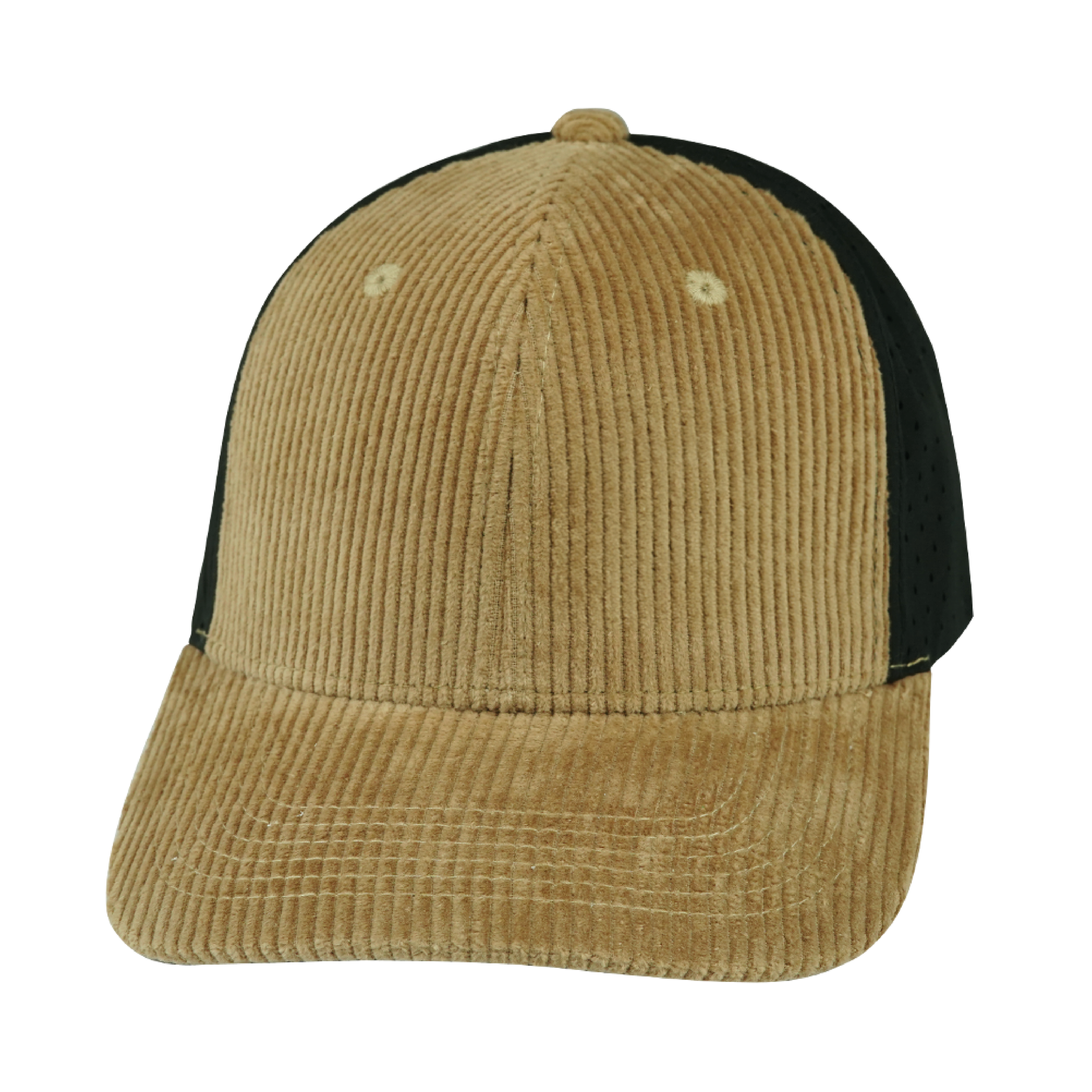 Blank - 6 Panel - Corduroy - Tan / Black (Unisex) - Laser Mesh