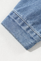 Blue Stripe Washed Oversized Pocketed Denim Jacket
