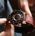 Men's Waterproof  Sport Watch With Leather  Belts  And Large Numbers Details Unique Design Perfect Gift
