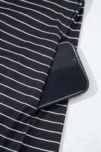 Black Stripe Ruffled Short Sleeve Crew Neck T Shirt Shift Mini Dress