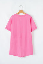 Bonbon Loose Half Sleeve V Neck Plain Romper