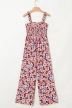 Black Floral Square Neckline Stretch High Waist Jumpsuit