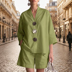 Women's Solid Color 3/4 Sleeve Top & Shorts Two-Piece Set