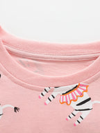 Children's Zebra Print Round Neck Top and Shorts Set