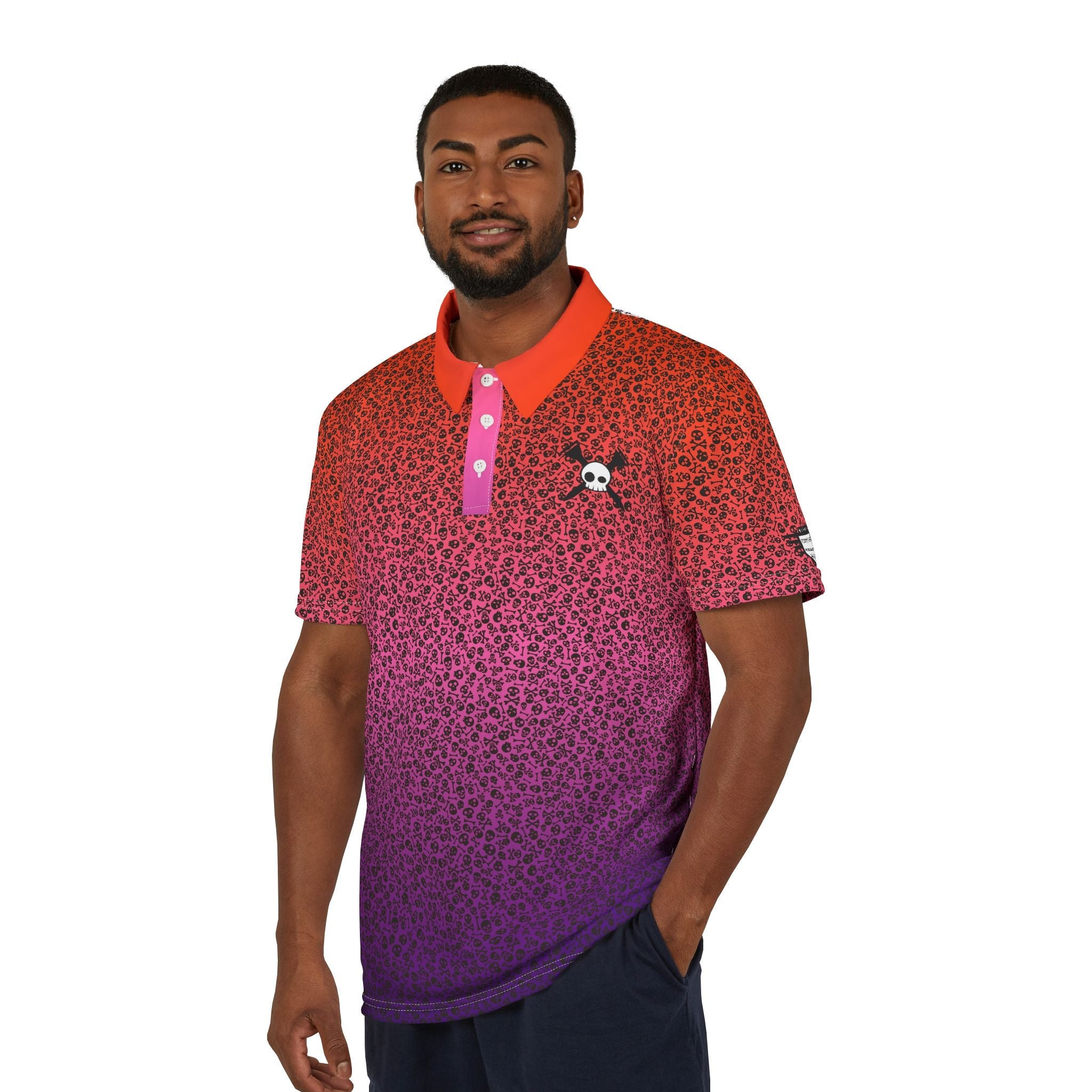 Tee-bone Bold Red-Purple Gradient skull Pattern Stylish Unisex Polo Shirt for Men and Women