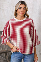 Red Striped Bowknot Backless T-Shirt