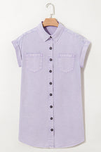 Pink Double Chest Pocket Denim Shirt Dress