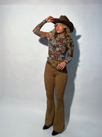 Fiona High Waisted Bell Bottom Flare Jeans - Mocha