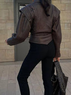 Vintage Style Tie Waist Leather Jacket