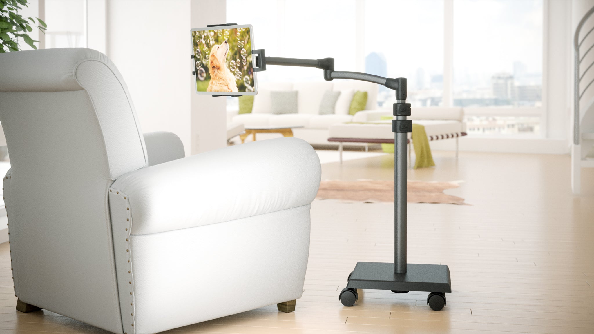 LEVO G2 Deluxe Tablet Floor Stand – Adjustable Height 30"–56", 5-Axis Arm, Universal Fit for iPad, Kindle, Samsung & More – Hands-Free Use in Bed, Sofa, Office – Gunmetal Grey