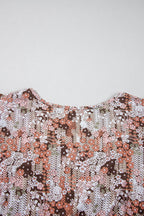 Blue Floral Print Square Neck Lace Patchwork Sleeve Blouse