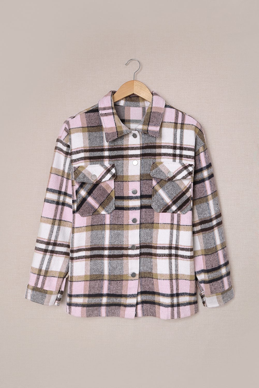 Green Geometric Plaid Print Pocketed Shacket