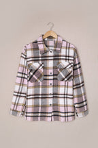 Green Geometric Plaid Print Pocketed Shacket