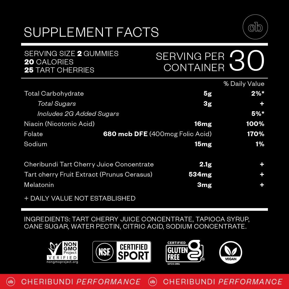 Cheribundi Perfomance  Sleep  Tart Cherry Gummies 60ct  2Pack!   (120 Gummies Total)