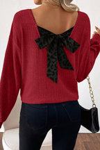 Racing Red Leopard Back Bow Ribbed Top