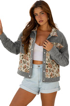 Clay Ribbed Retro Floral Patchwork Jacket