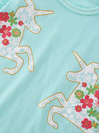 Children's Cute Unicorn Floral Print Ruffle Sleeve T-Shirt