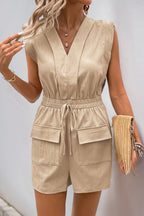 Parchor V Neck Slperment Solid Coleeveless Rom
