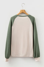 Camel Waffle Color Block Raglan Sleeve Top