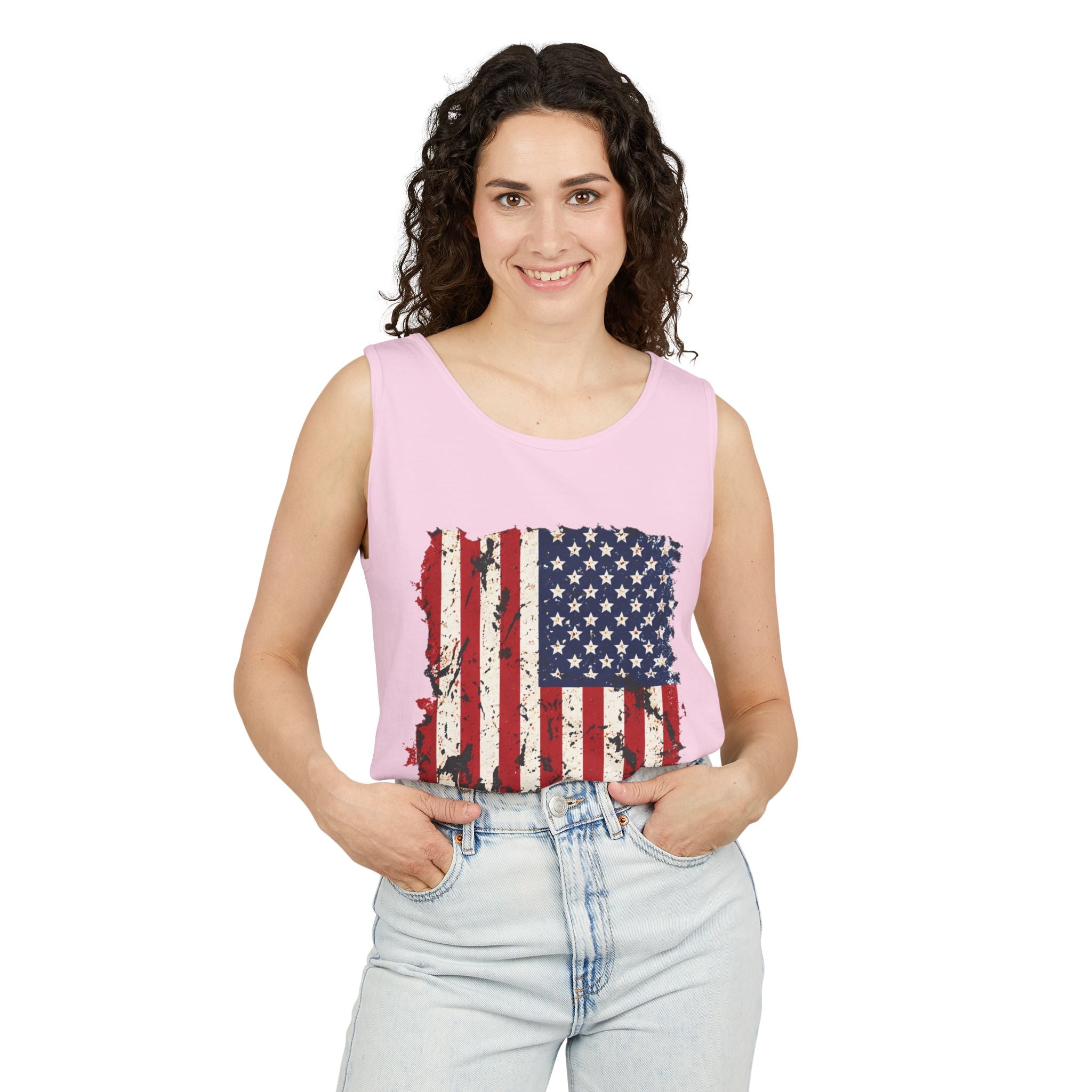 Distressed American Flag Tank Top  Patriotic USA Sleeveless Shirt for 4th of July Summer and Everyday Wear