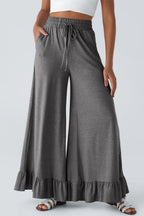 Dune Solid Color Ruffle Hem Wide Leg Pants