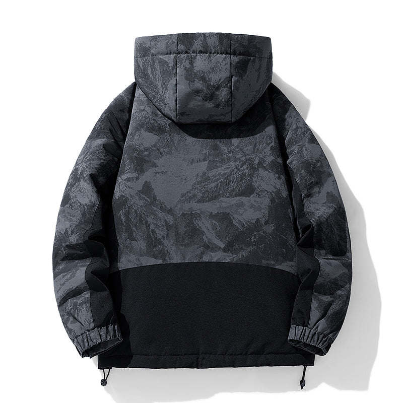 Men's Winter Color-Block Hooded Thick Down Jacket