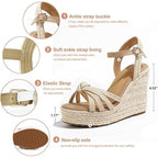 Mikarka Womens Size 8 Tan Straw Espadrille Open Toe 4" Wedge Heel Sandal Shoes