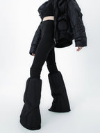Black Down-filled Thick Warm Wide-leg Leg Warmers