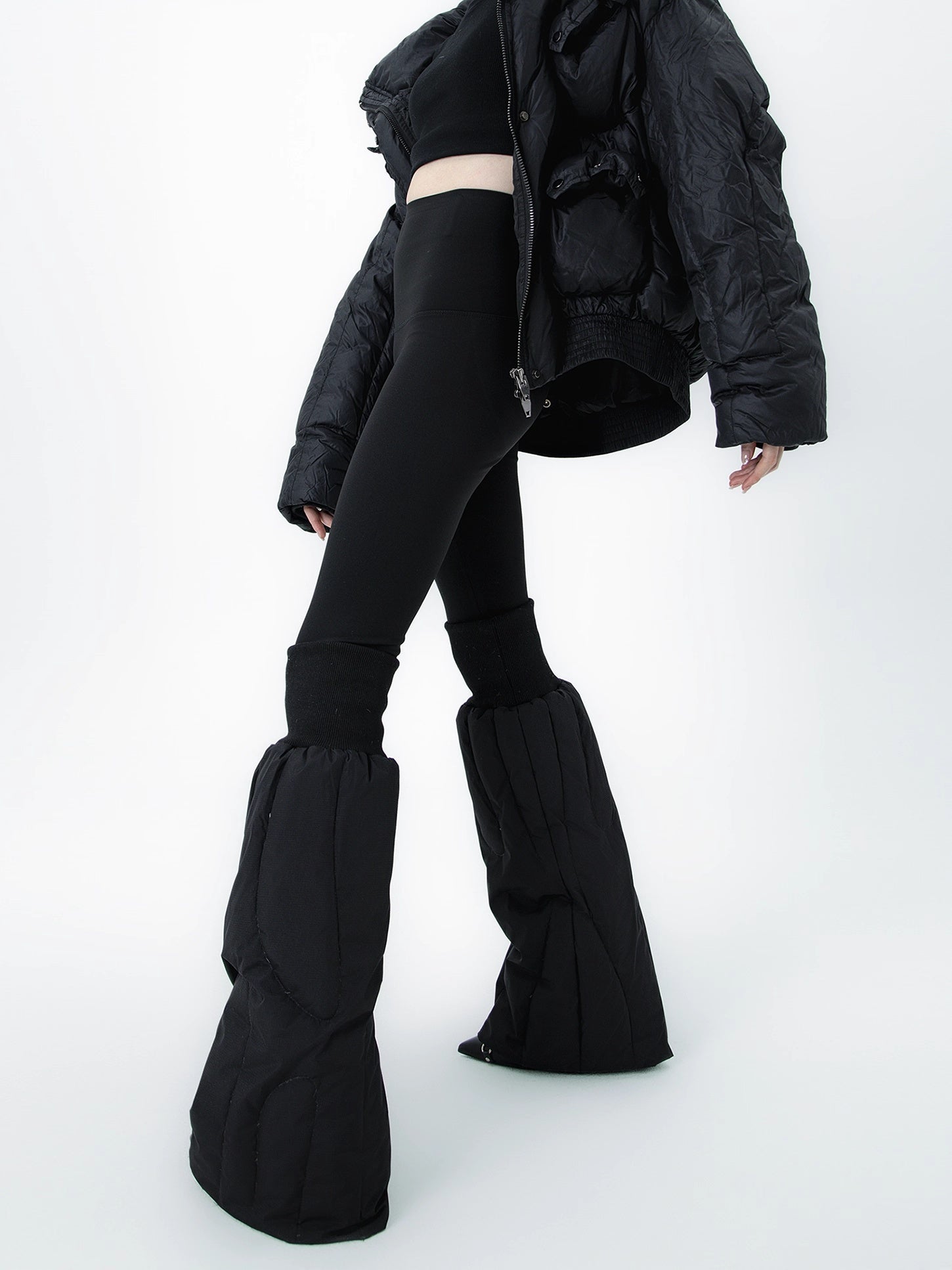 Black Down-filled Thick Warm Wide-leg Leg Warmers