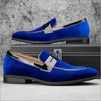 New Jitai Mens Size 10 Blue Velvet Slide On Low Heel Penny Loafer Formal Shoes