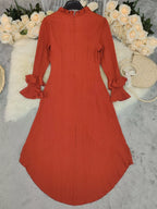 Ruffled High-Low Long Sleeve Dress