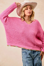 BiBi V-Neck Sweater with Colorful Trim