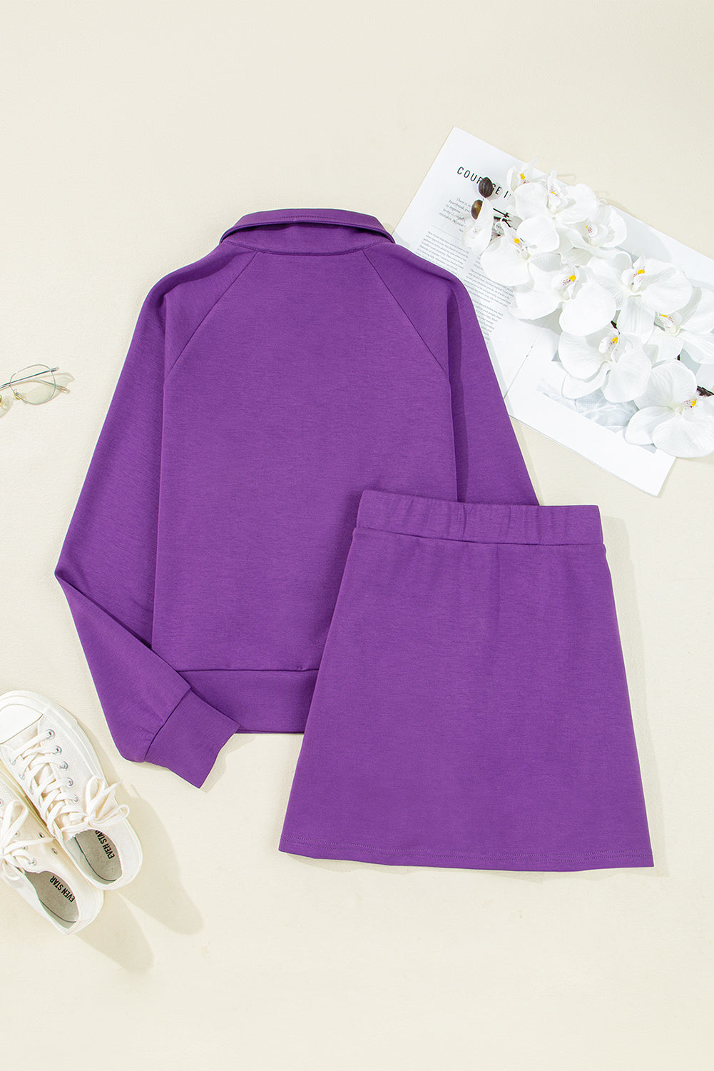 Pink Half Zip Sporty Pullover Mini Skirt 2pcs Outfit