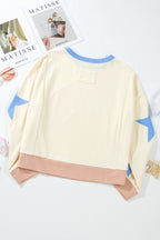 Beige BASEBALL SEASON Graphic Star Patched Game Day Sweatshirt