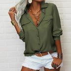 Women's Lapel Shirt Long Sleeve Casual Button Shirt
