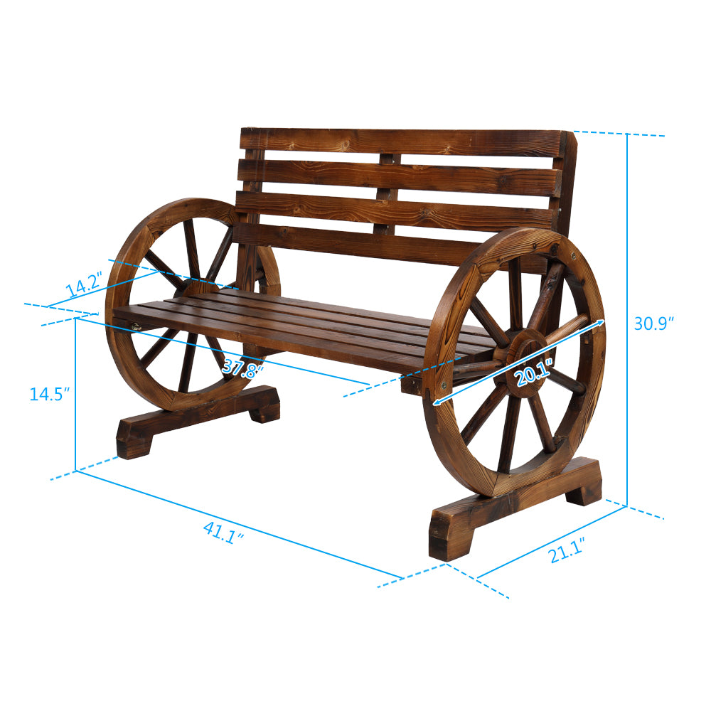 41.5-inch Carbonized Cedar With Wooden Wheel Bench
