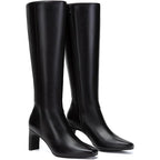 Athlefit Womens Size 8 Black Faux Leather 3" Block Heel Knee High Side Zip Boots