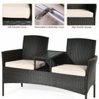 Modern Patio Conversation Set with Built-in Coffee Table and Cushions