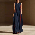 Women's Linen Sleeveless Loose Striped Maxi Dress