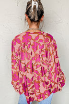 Blue Floral Print Batwing Sleeve Buttoned Loose Fit Shirt
