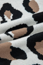 Jet Stream Leopard Print Color Block Patchwork Sleeve V Neck Sweater