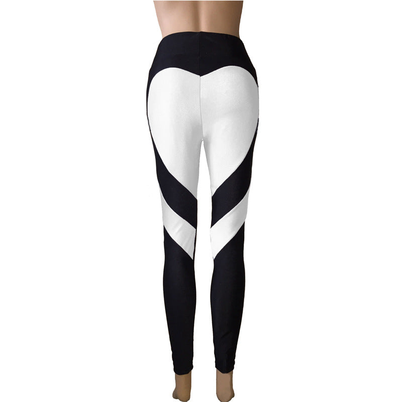 Butt-lifting Heart-patterned Patchwork Leggings With Excellent Stretch