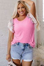 Bonbon Striped Ruffle Flutter Sleeve Ribbed Blouse