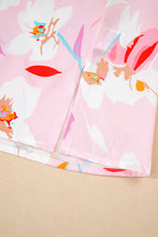 Multicolour Contrast Floral Patchwork Notched Neck Flutter Sleeve Blouse