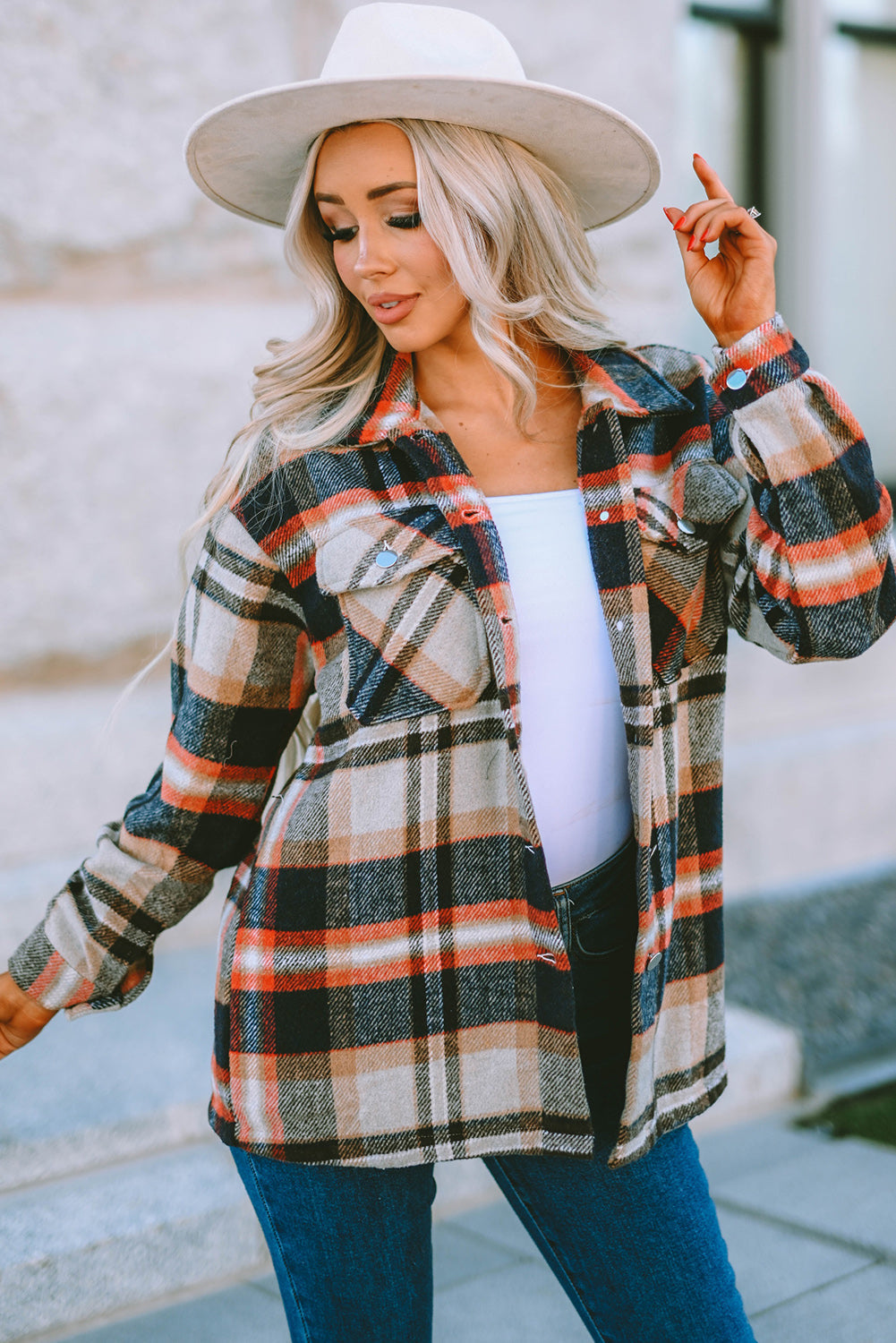 Green Geometric Plaid Print Pocketed Shacket