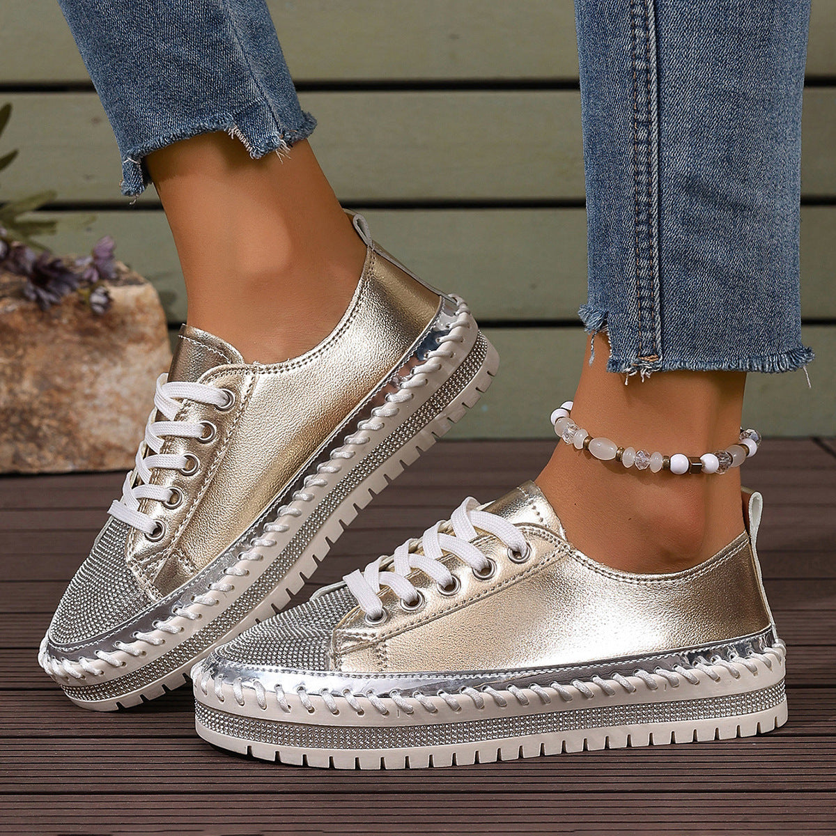 Women’s Plus Size White Sneakers – Chunky Sole Casual Everyday Shoes