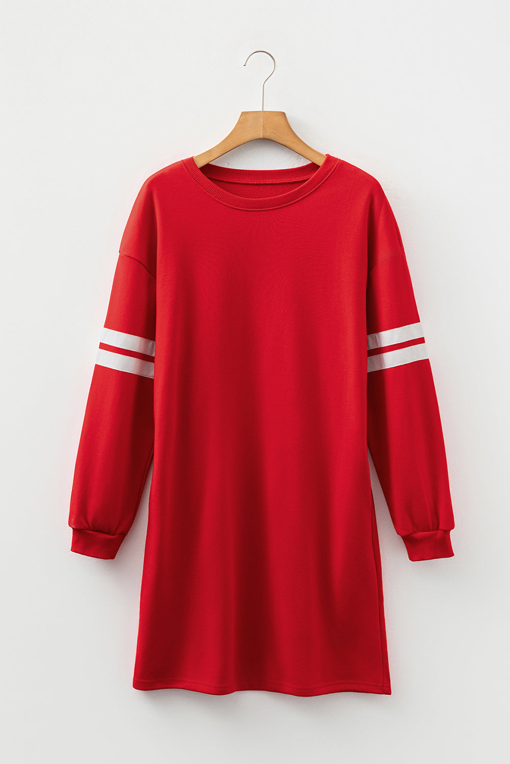 Fiery Red Varsity Contrast Banded Sleeve Shift Sweatshirt Dress