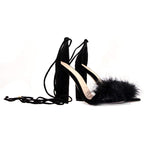 Richealnana Womens 5.5 Black Faux Suede Artificial Fur Feather 4.5" Heel Shoes