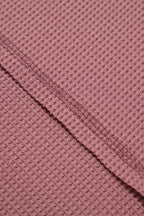 Rose Exposed Seam Drop Sleeve V Neck Waffle Textured Top